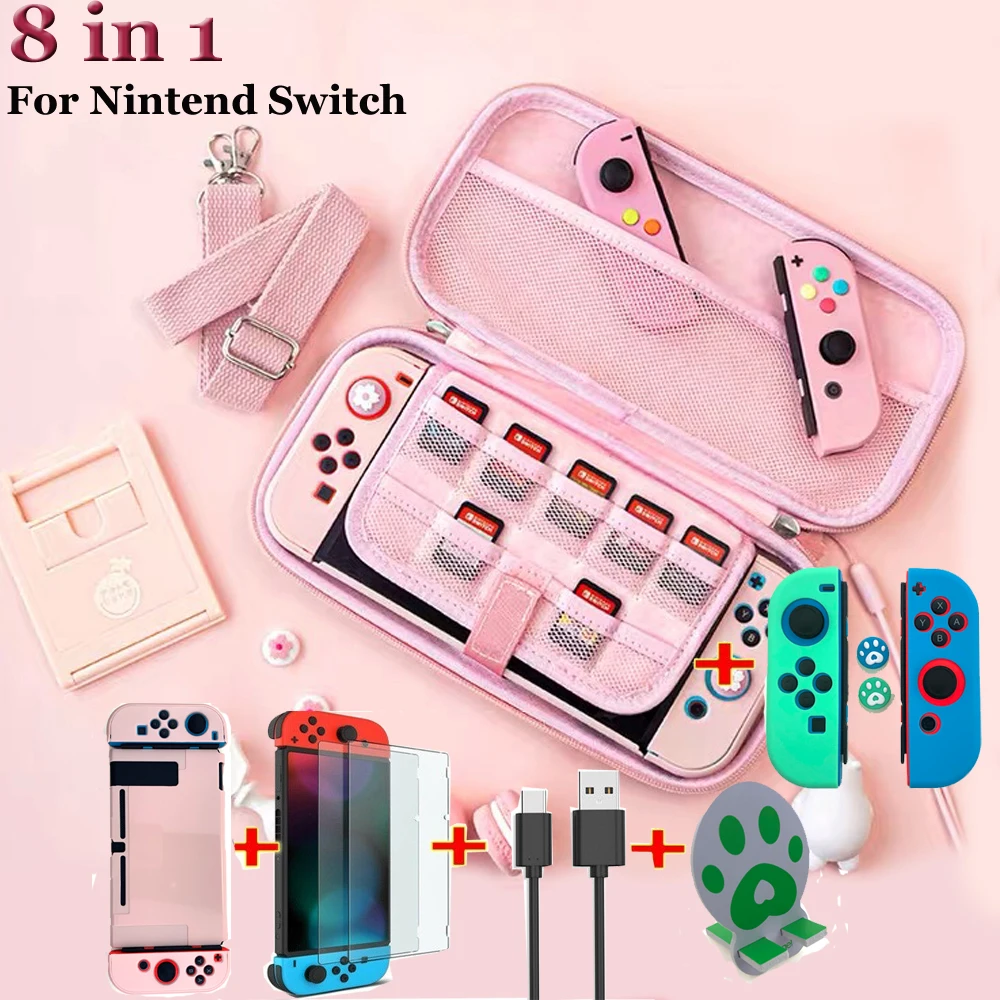 8 в 1 переключатель розовый чехол для переноски сакуры защитный пакет