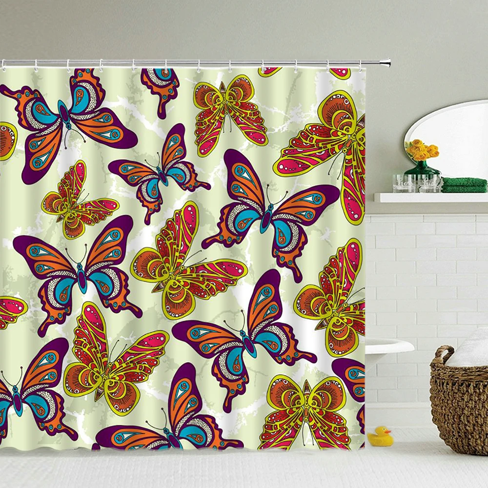 

Flowers Butterfly Shower Curtains 3d Bathroom Curtains Waterproof Decoration With Hooks 180x240cm Polyester Cloth Bath Screen