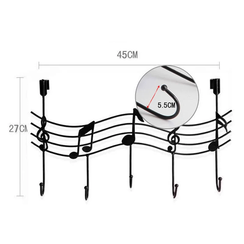 

5Pcs Traceless Iron Hanger Rack Over The Door Hooks For Home Office Bathroom Coat Towel Musical Note Holder Housekeeper