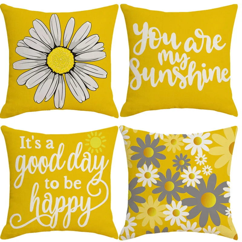 

45x45cm Yellow Daisy Pillowcase Linen Pillow Case Small Fresh Cushion Cases Pillow Cover Xmas New Year Home Decor Cushion Covers