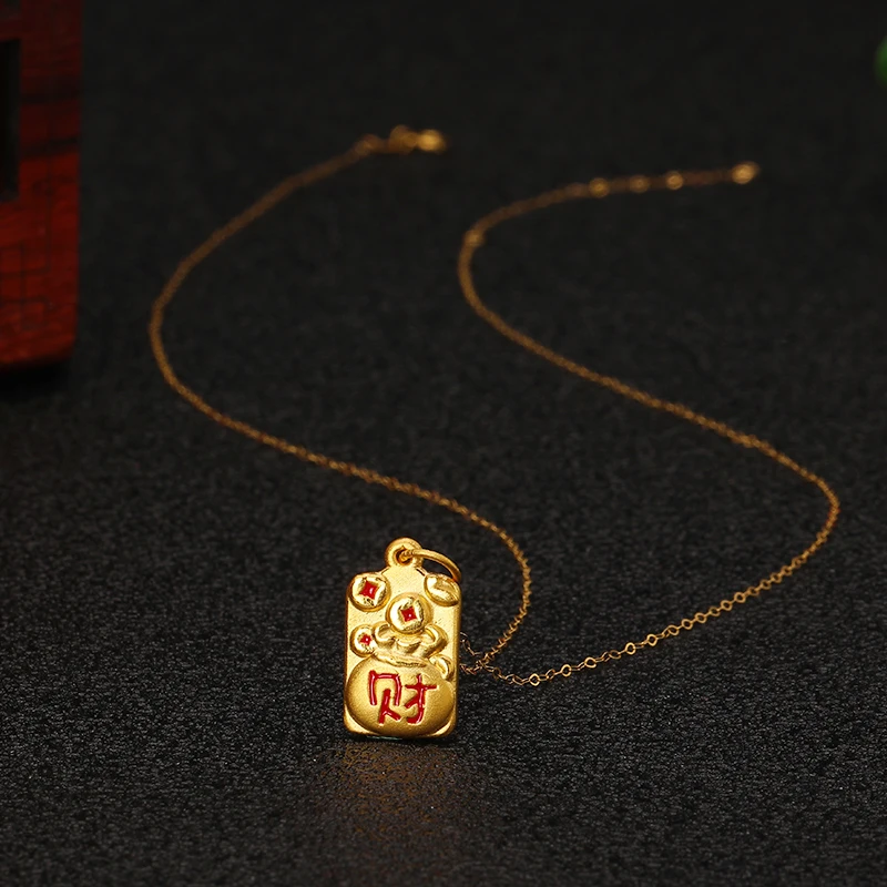 

Real 3D Hard Gold Pendant 24K Yellow Gold Coin Bag Square Necklace Pendant For Women