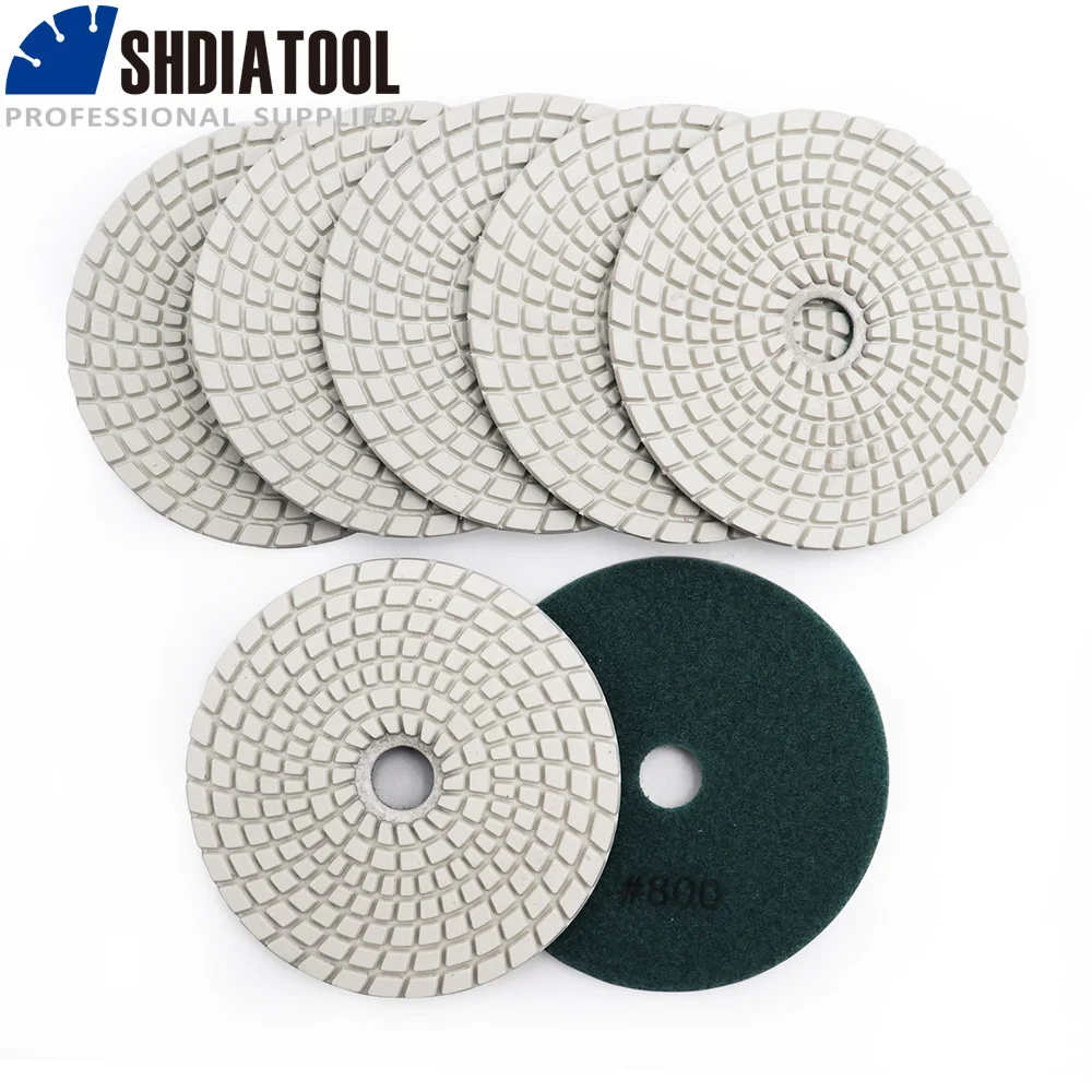 

SHDIATOOL 7pcs 4" diamond wet flexible polishing pads B #800 100mm White bond sanding disc for granite stone marble