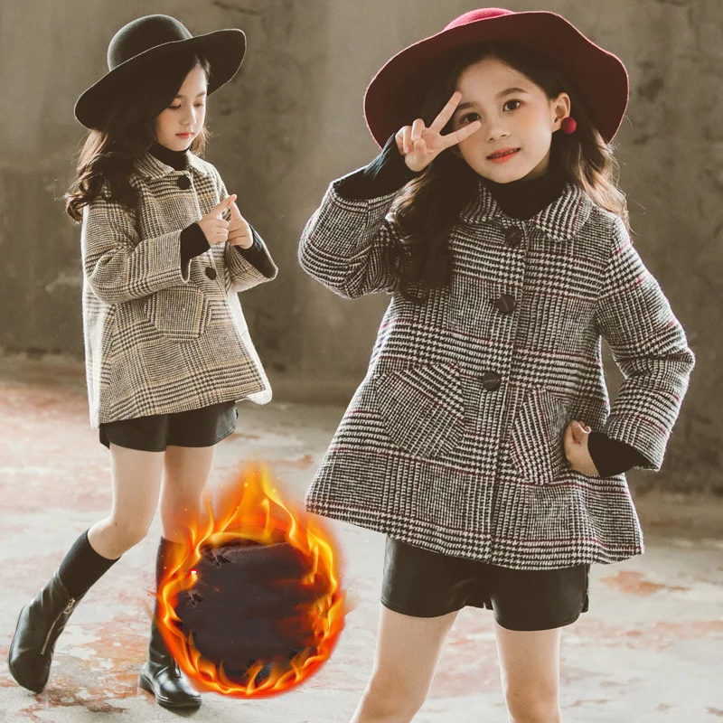 

Girls Coat Kids Woolen Cloth 2021 Luxury Plus Thicken Warm Winter Autumn Kids Cotton Outwear Wool Fleece Children's Clothing