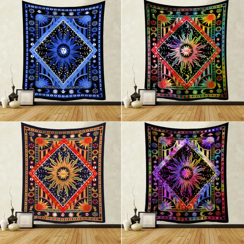 Новейший психоделический гобелен с солнцем черепом и луной таро Богемный Хиппи