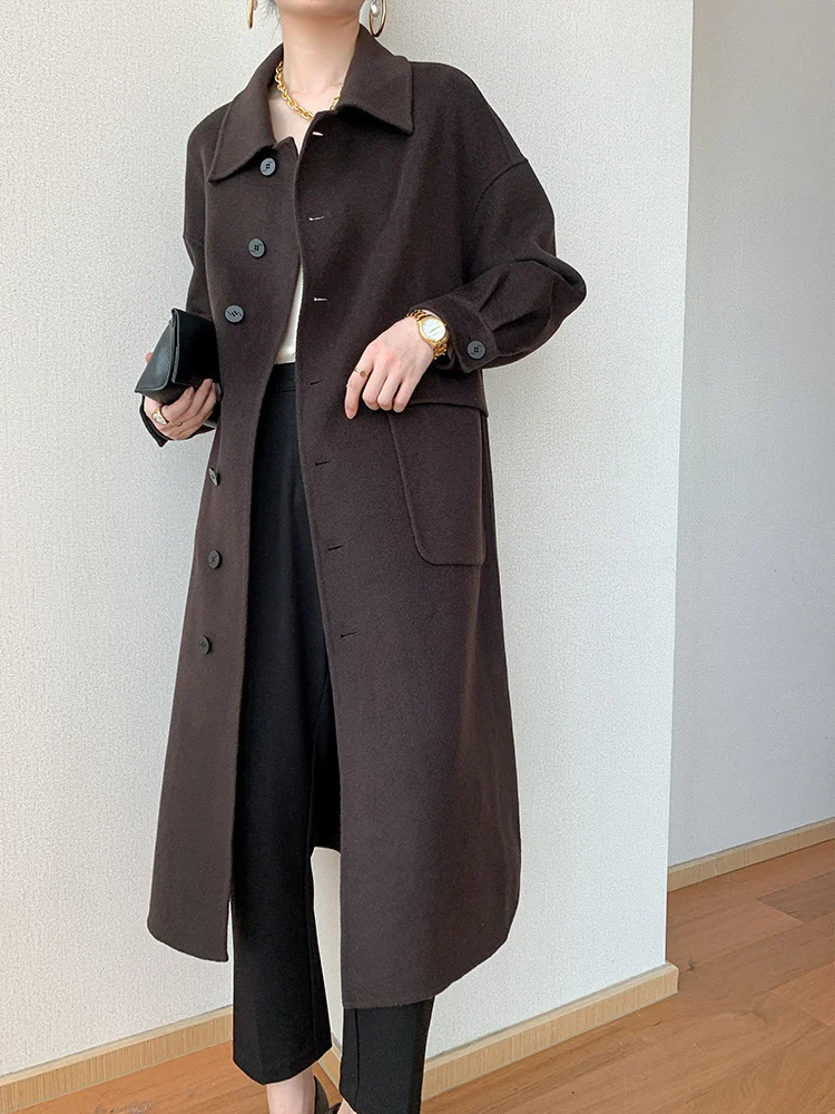 

Shzq 2021 Winter New High-end Double-sided Cashmere Coat Women's Mid Long Slim Single Breasted Woolen Coat Fashion