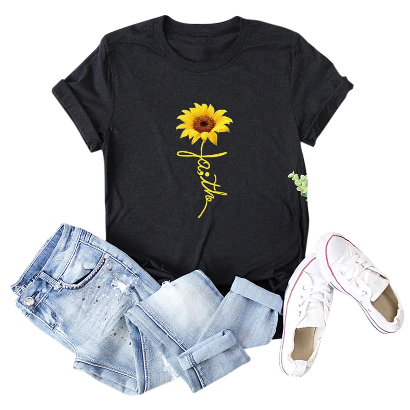 Женская футболка из чистого хлопка с принтом подсолнуха новинка 2020