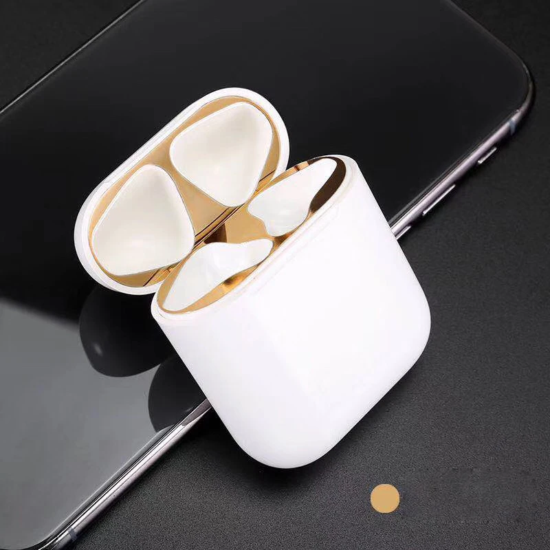 Gold Для Apple AirPods металлическая Пылезащитная наклейка для AirPods 2 ультратонкий аксессуар защитная наклейка Пылезащитная защита кожи - Цвет: Gold