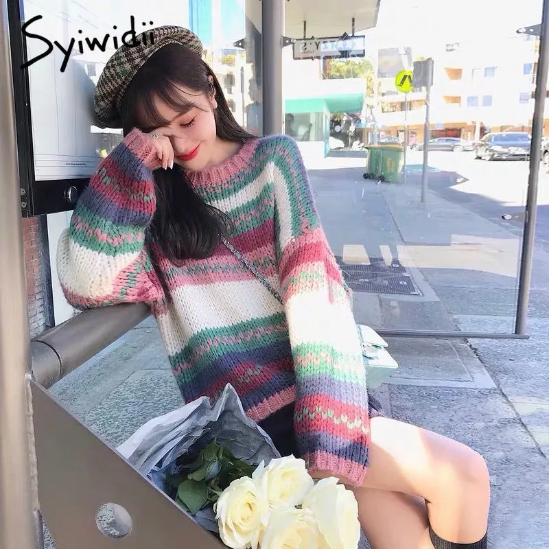 Свитеры syiwidii зимняя одежда женские пуловеры с круглым вырезом и рукавами летучая