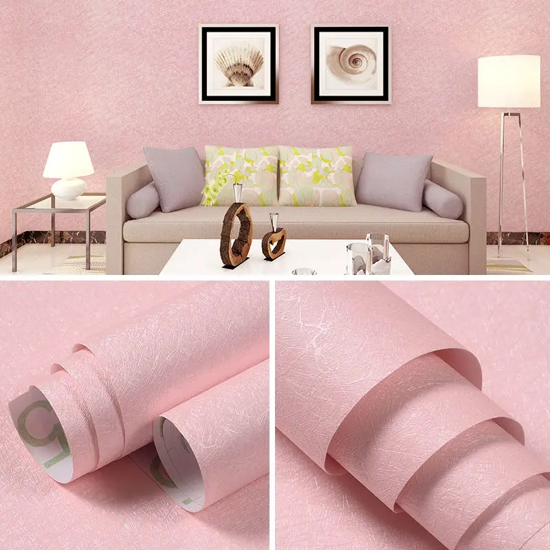 

Silk Pink PVC Waterproof Renovation Thicken Wallpapers DIY Self-Adhesive Solid Color Wall Stickers Living Room Hotel Wall Decals