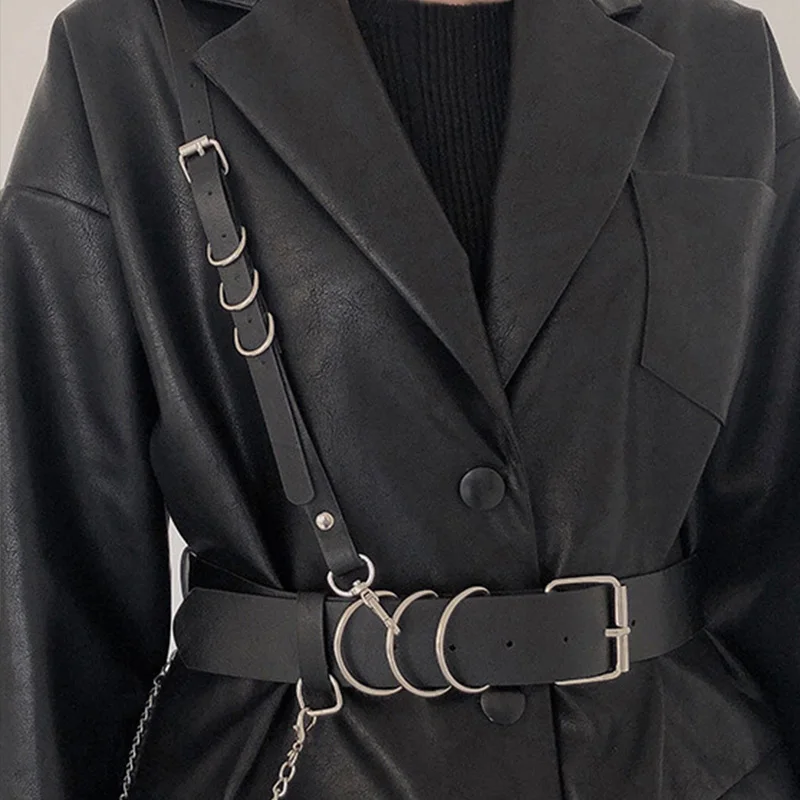 

Женские ремни из искусственной кожи, бандажные ремни, поясные ремни, ремни с пряжкой-кольцом, ремни в готическом стиле, ремни в стиле панк-ро...