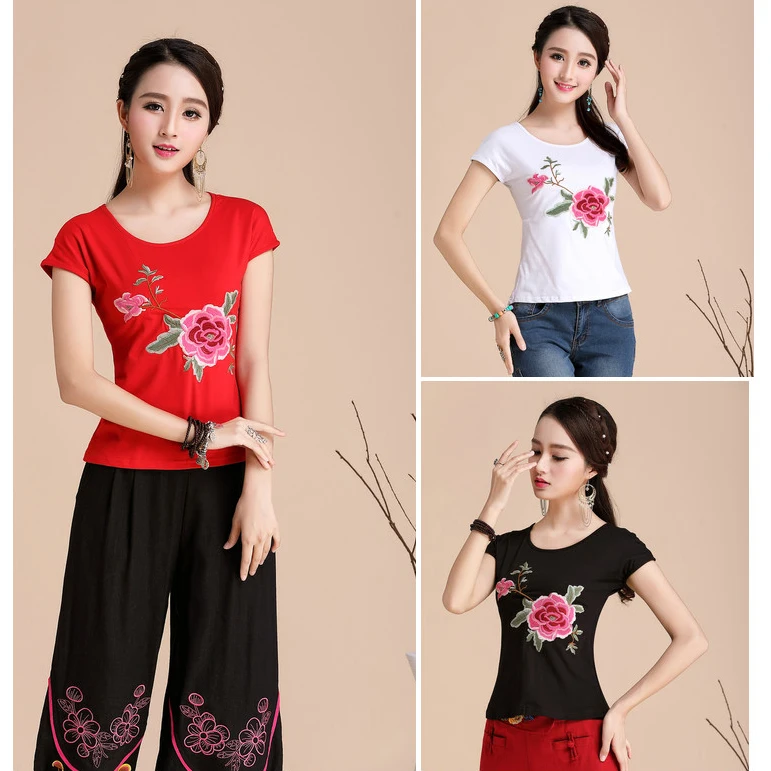 

Cotton Round Neck T-shirt Summer Fashion Female Tshirt Short Sleeve Ladies Tee Shirt Femme Floral Print White Tops Women 2021