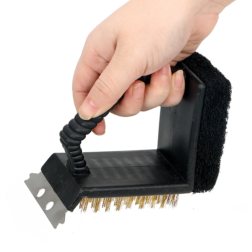 Barbecue Grill Cleaner 3 in 1 Corner Copper Wire Brush Cooking Tool BBQ Cleaning Steel Sponge Shovel | Дом и сад