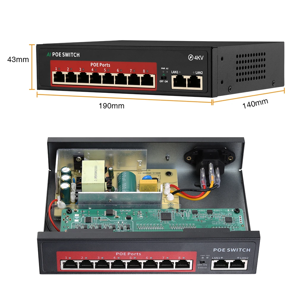 Techage 48V 4CH 8CH сетевой коммутатор питания через Ethernet с 10/100 Мбит/с IEEE 802 3 af/at Over для IP
