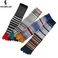 5 pairs large size five finger socks man combed cotton striped business fashion party dress long happy socks with toes brand