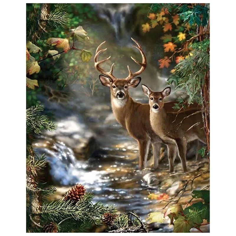 Diamond Painting Full Round Drill Art Kit Cross Stitch Arts Craft Canvas for Wall Decor Watching Deer | Дом и сад