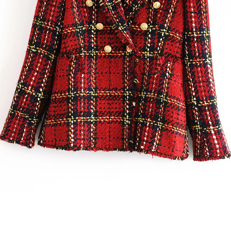 Женская твидовая куртка Za винтажная модная двубортная стильная с отложным