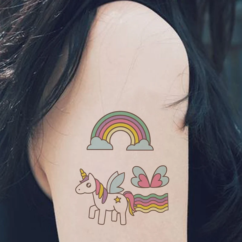 6 Sheet/Pack Random Color Cute Children Kids Cartoon Temporary Tattoos Sticker Girls Kids Unicorn Birthday Party Sticker