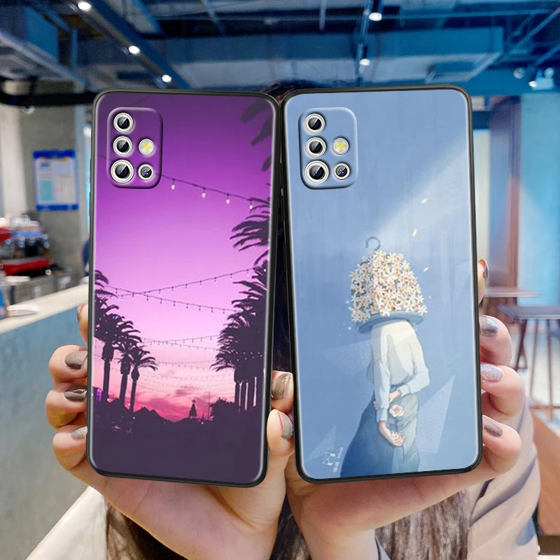 

Beautiful romantic wallpaper For Samsung Galaxy A72 A71 A52 A51 A91 A81 A32 A22 A21 A01 A02 4G 5G Soft Black Phone Case Cover