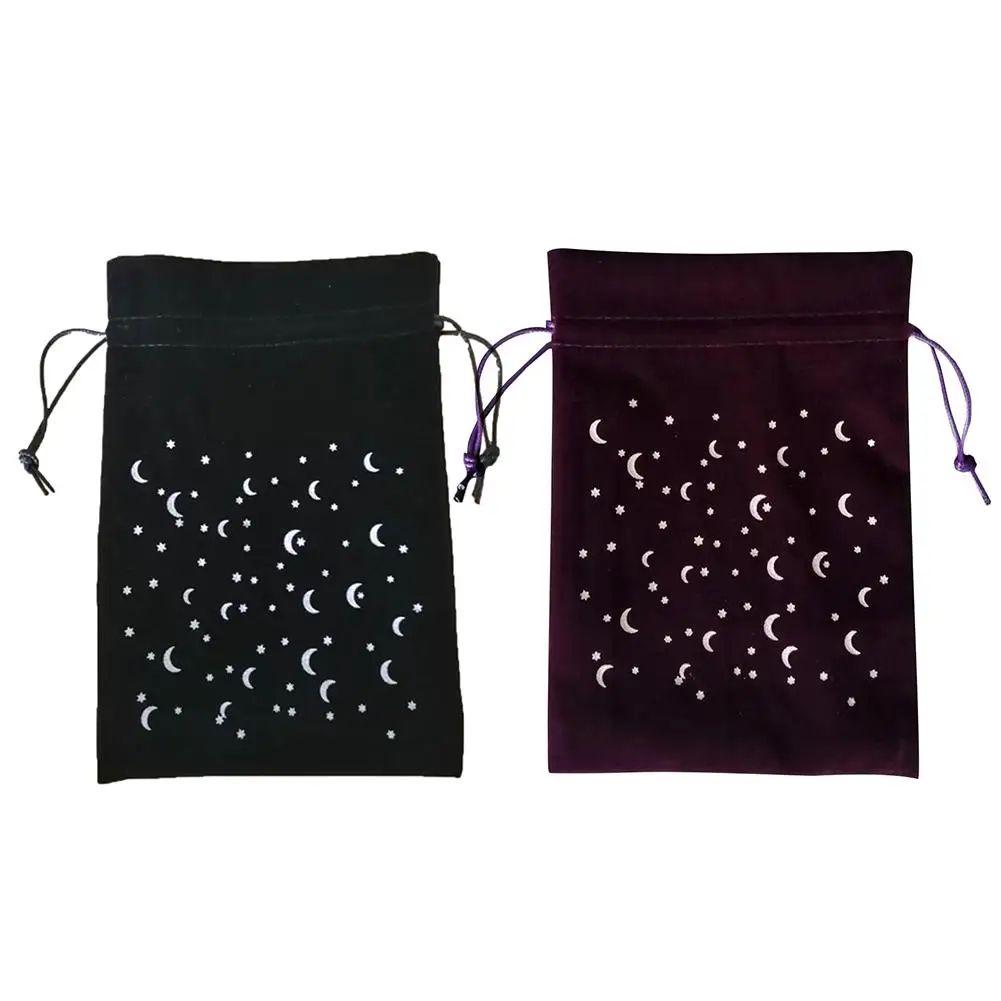 

Thick Velvet Tarot Storage Bag Star Moon Pattern Protective Card Board Game Embroidery Drawstring Bag-13x18CM