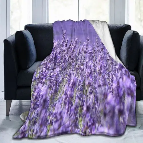 

France Provence Lavender Print Blanket Flannel Throw Blanket for Kids Adults Lightweight Blankets for Bed Sofa Office