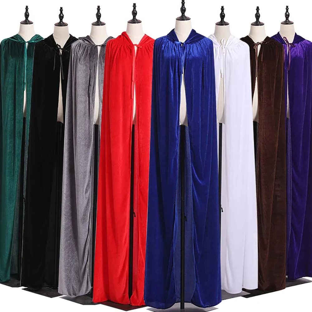 

110-170CM Gothic Hooded Cloak Adult Elf Witch Long Purim Carnival Halloween Capes Robe Larp Women Men Vampires Grim Reaper Party