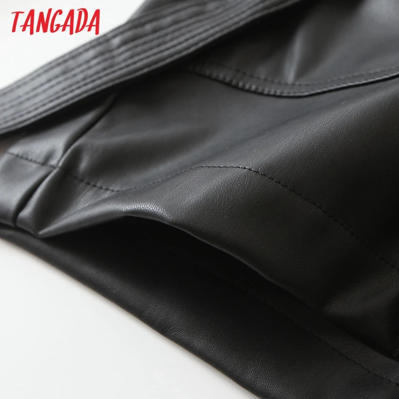 Женские повседневные шорты Tangada черные из искусственной кожи с поясом и
