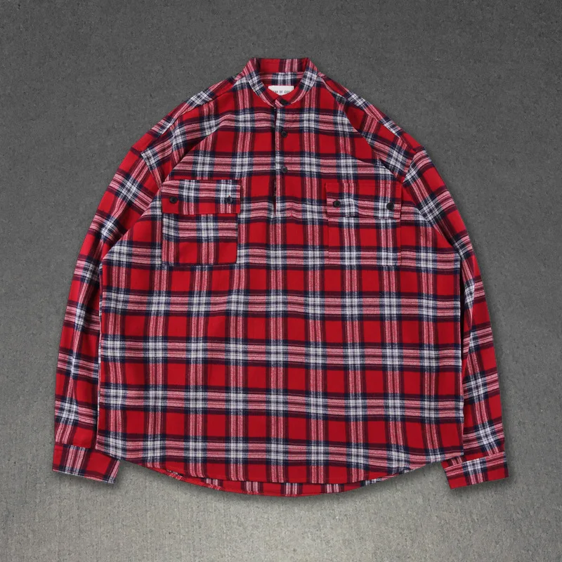 

Fear Long Sleeve Shirt Men's fog fear of God tartan pattern pullover shirt