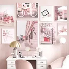 Современный модный розовый милый стиль Пейзаж Плакат настенное Искусство Печать на холсте цветок картина в скандинавском стиле постер для общежития домашний декор