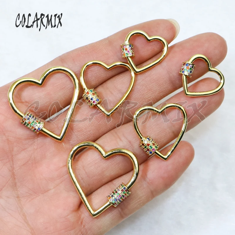 

5pcs heart bolt clasp rainbow zircon jewelry accessories mix size hook necklace pendants fashion jewelry for women 50078