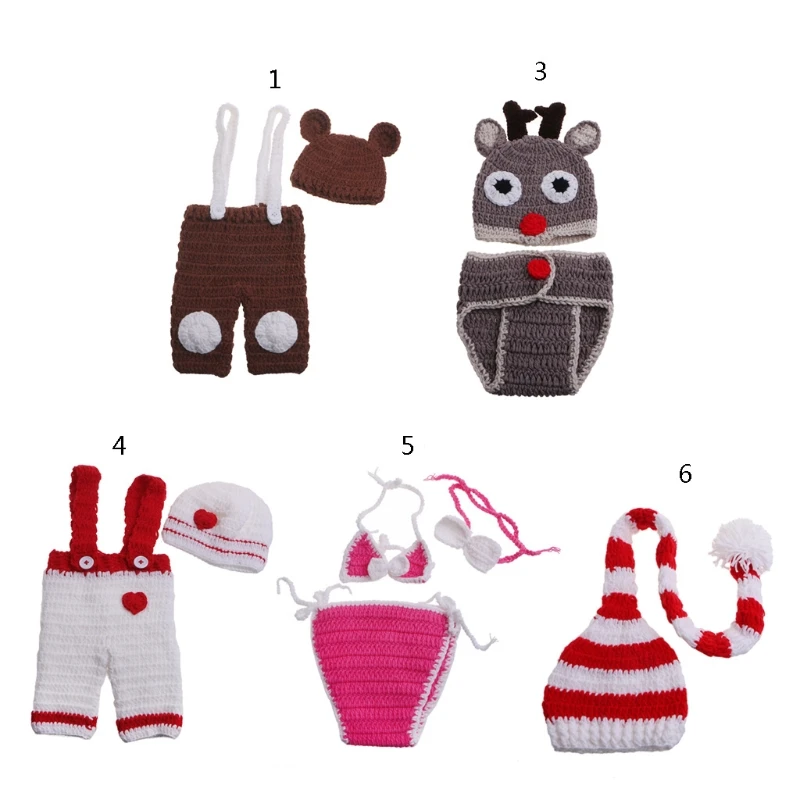 

Fashion Newborn Photography Prop Overalls Pants Photography Outfits Crochet Hat Pants Bodysuit for 0-3 Month Boys Girls
