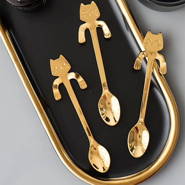 Stainless Steel Cartoon Cat Spoon Long Handle Flatware Coffee Drinking Tools Kitchen Gadget | Дом и сад