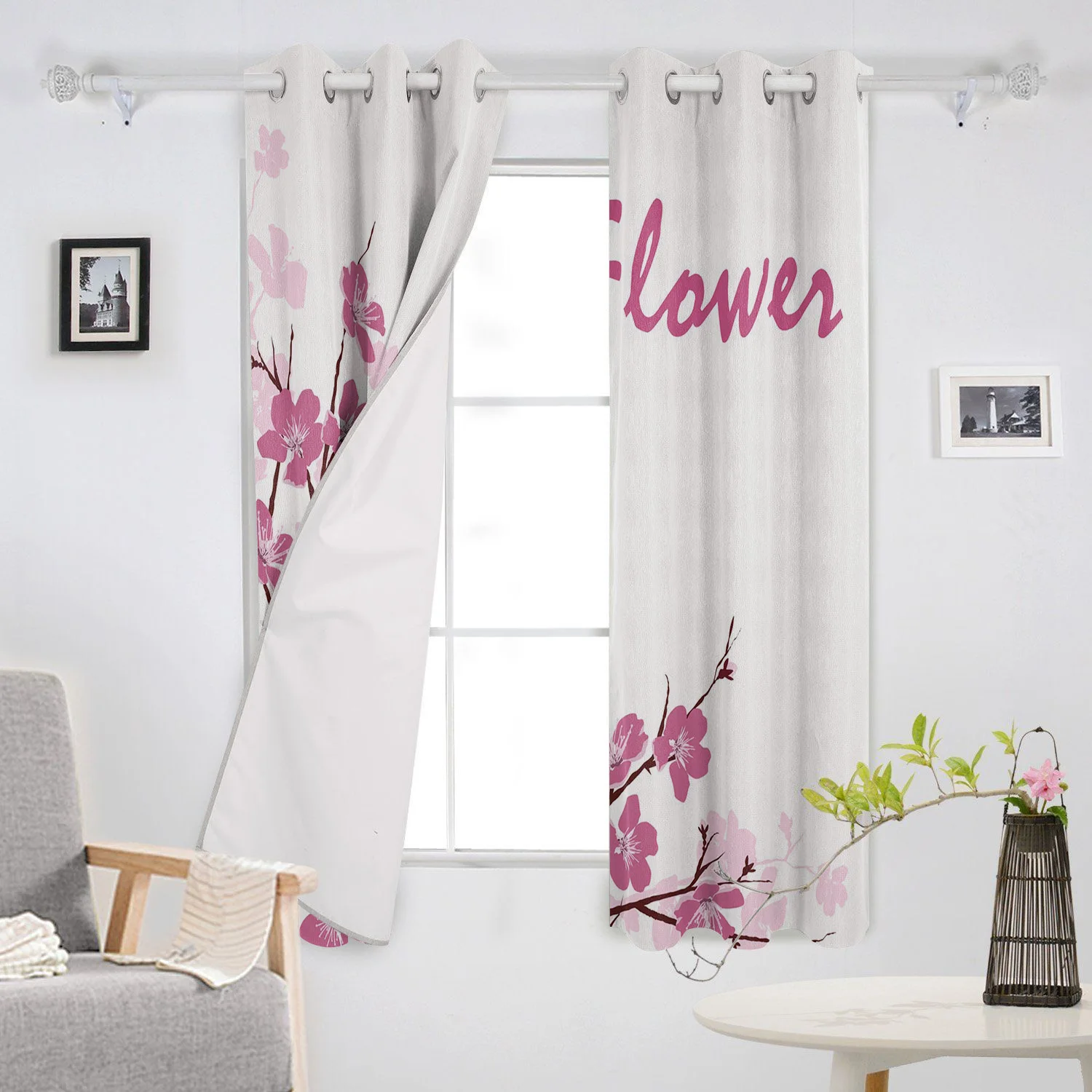 Цветочные персиковые лепестки ветки весенние розовые оконные шторы гостиная