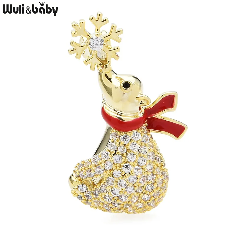 

Wuli&baby Play With Snowflake Bear Brooches For Women Cubic Zirconia Small Exquisite Wear Scarf Animal Party Offic Collar Pins