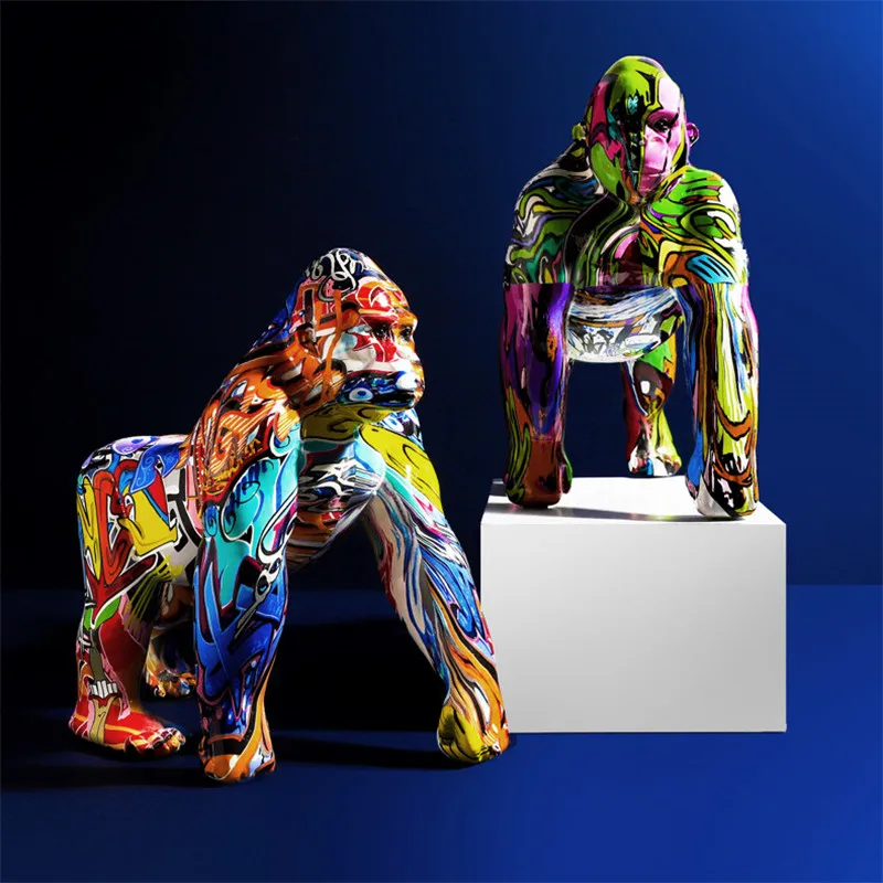 

GRAFFITI GORILLA ART SCULPTURE LUCKY MONKEY FIGURINE ANIMAL STATUE CREATIVE RESIN CRAFTS EUROPEAN HOME DECORATION R5084