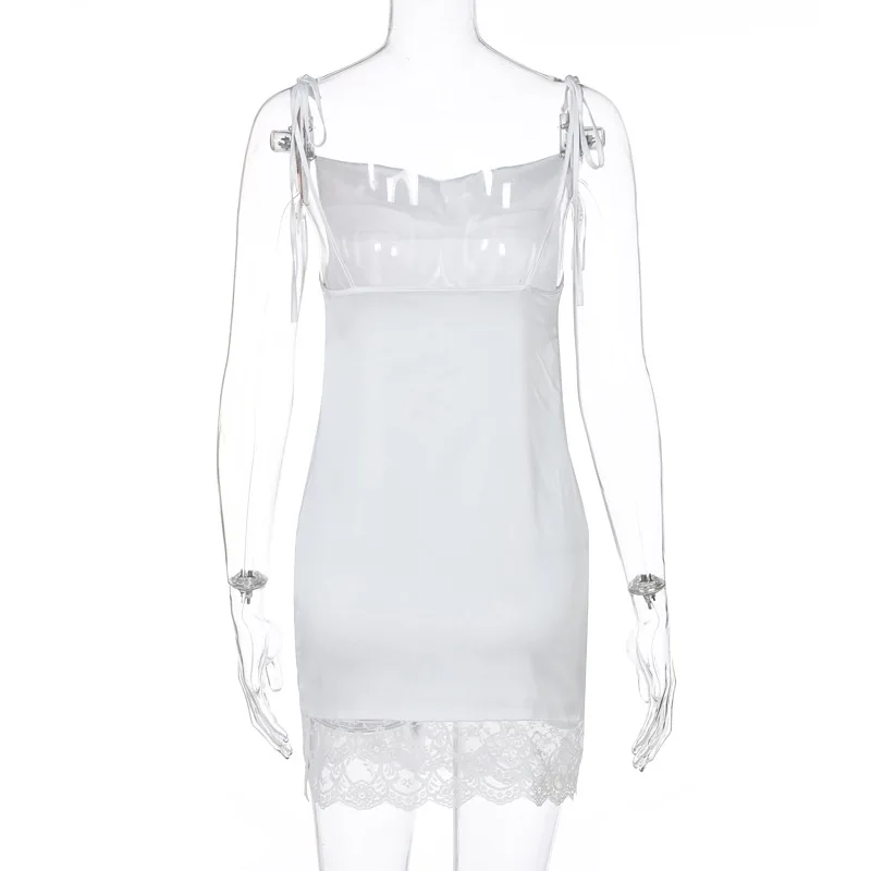 

White Sleeveless Lace Mini Summer Dresses For Women 2021 Sexy Backless Spaghetti Strap Bandage Dress Partywear Vestidos