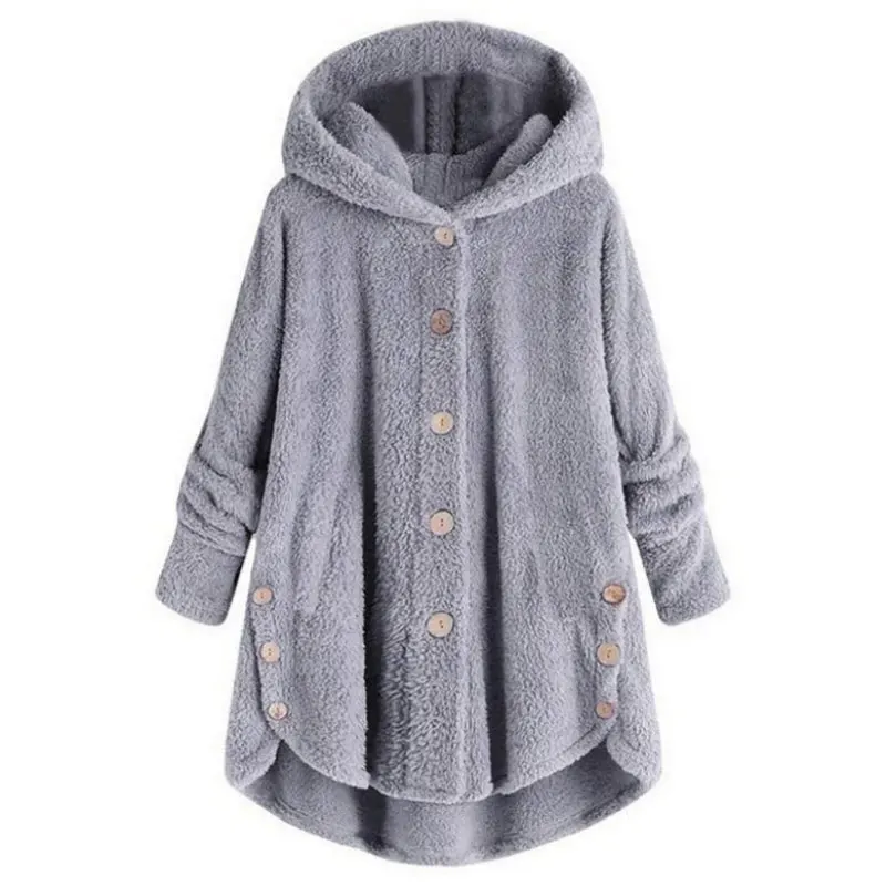 light grey Толстовки, свободные, одноцветные, длинный рукав, плюшевое пальто для женщин,, осень, зима, на пуговицах, флисовое пальто для женщин, пальто из искусственного меха, куртки для женщин - Цвет: light grey