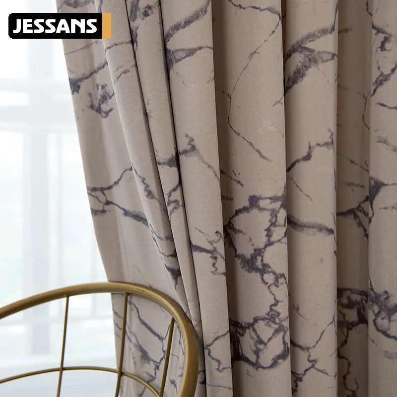 

2022Simple Solid Color Nordic Embossed Curtains Marble Pattern Embossed for Study Bedroom Living Room Curtains Tulle Custom