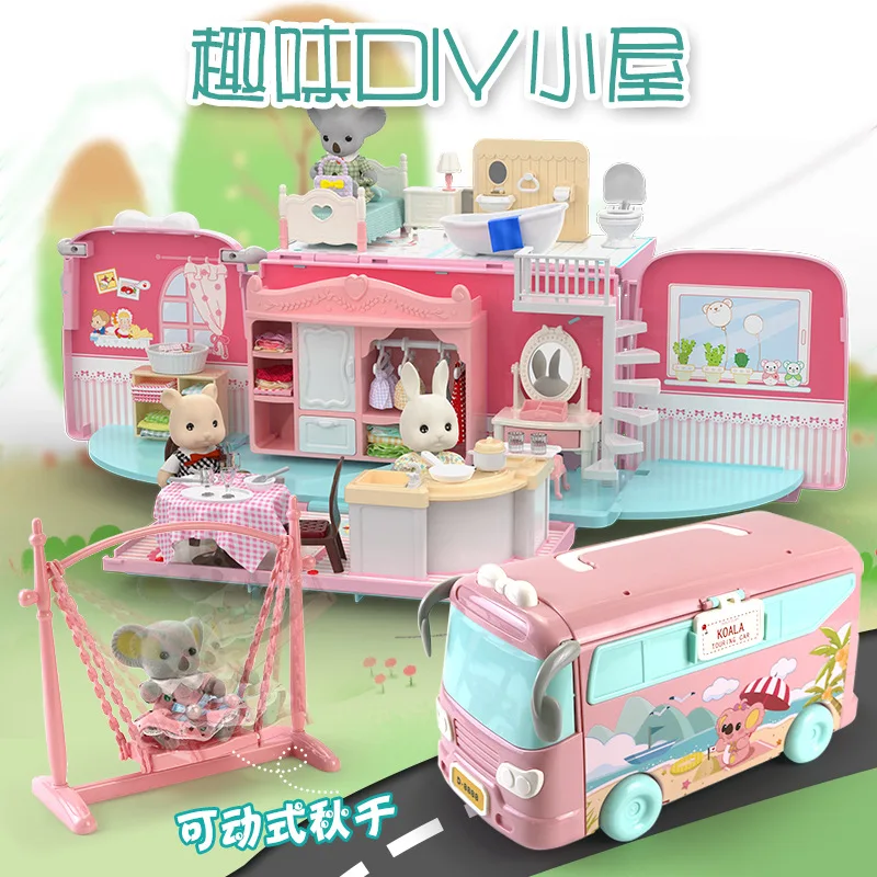 Koala diary DIY dollhouse bathroom kitchen bedroom doll house girl play toy princess castle toys for kids birthday gift | Игрушки и