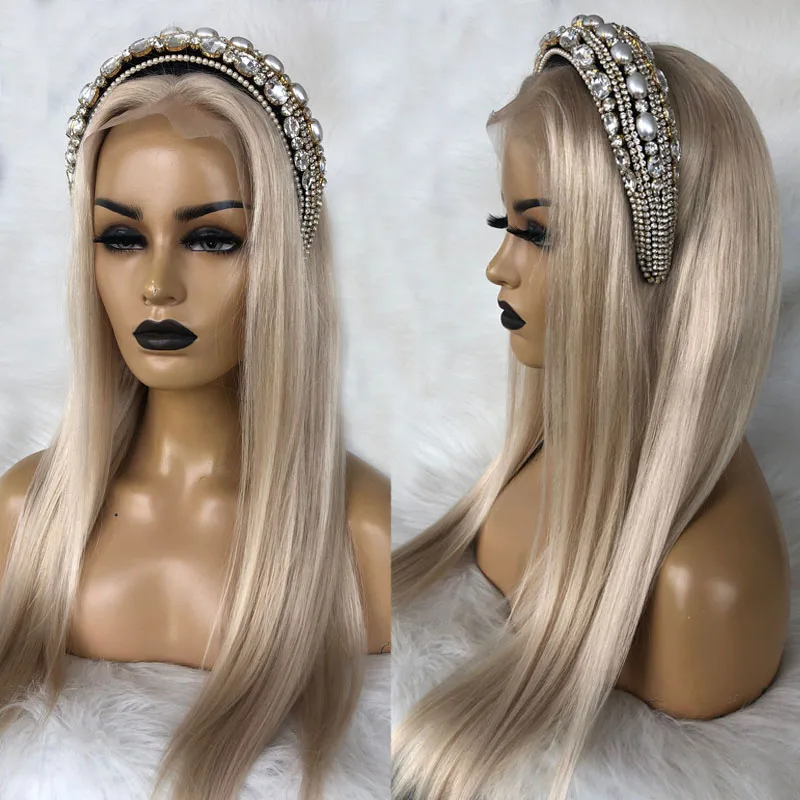 Fabwigs 180% Плотность пепепельный светлый кружевной передний парик из человеческих