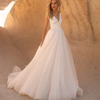 cheap wedding dresses 2021 tulle satin bodice a line simple bridal gowns v neck custom made vestido de fiesta de boda