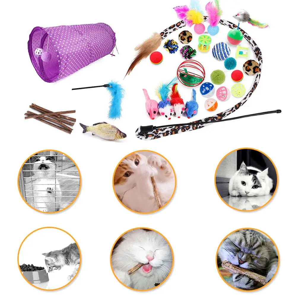 28 шт./компл. игрушка для домашних животных кошка 2 туннеля рыба мышь перья