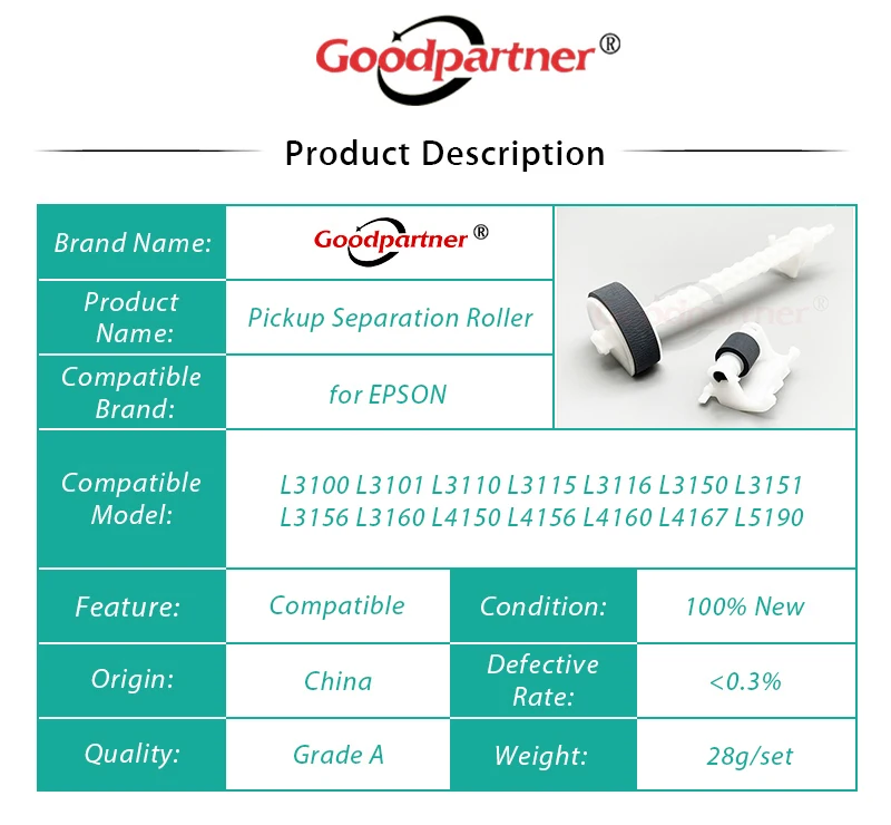 1X разделительный ролик подачи для EPSON L3150 L3151 L3156 L3158 L3160 L3110 L3115 L3116 L3117 L3118 L3119 L1110 L1118