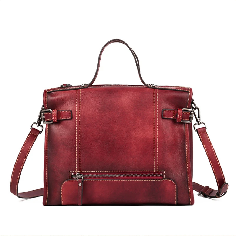 

New High Quality Vintage Red Grey Brown Genuine Leather Small Women's Handbag Briefcase Lady Shoulder Messeger Bag Female M3934