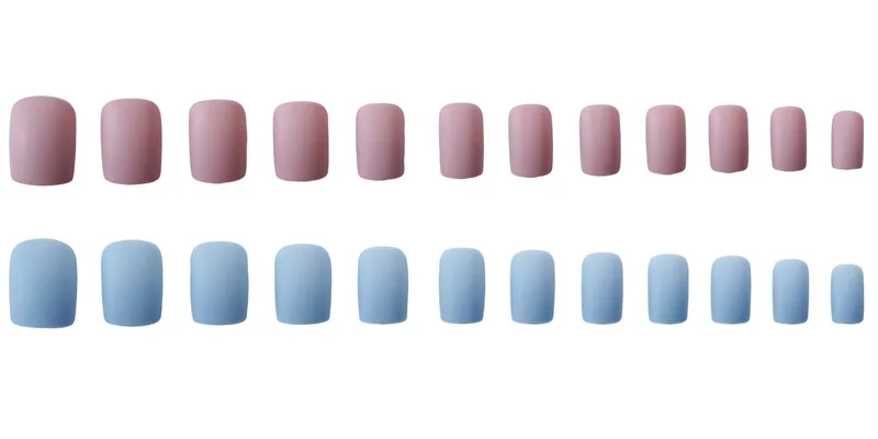 Розовый синий матовый прыжок поддельные ногти с дизайном Готовые накладные ногти искусство несколько цветов клей много с клеем 24 счета