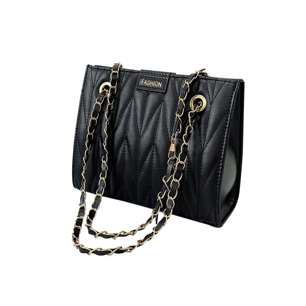

Fashion Women Pleated Embossing Leather Solid Color Chain Autumn Retro Ladies Casual Large Capacity Handbags