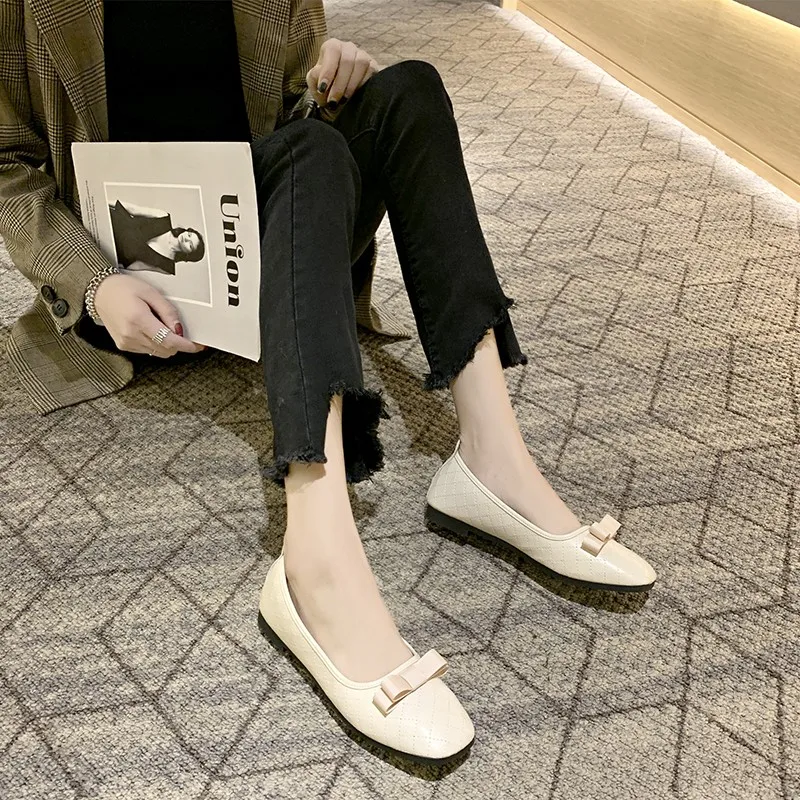 2021 Casual Woman Shoe Pointed Toe Shallow Mouth Female Footwear Knot All-Match Autumn Soft Flats Shoes