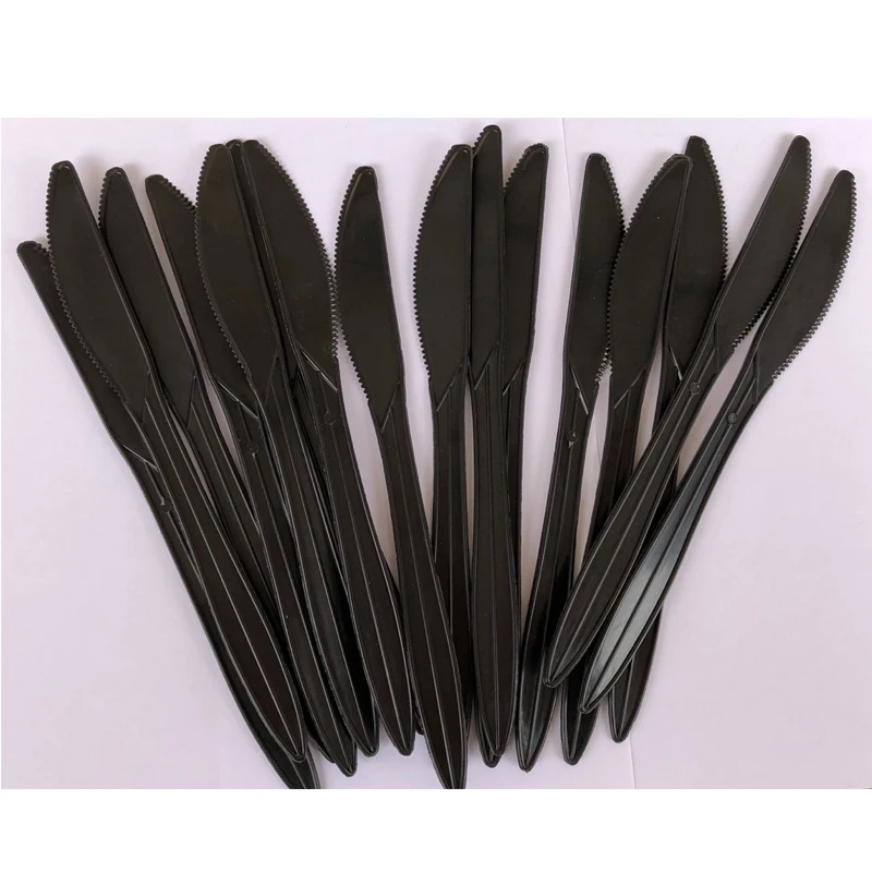 16 шт. в упаковке черные пластиковые столовые приборы из ПП нож ложка вилка посуда
