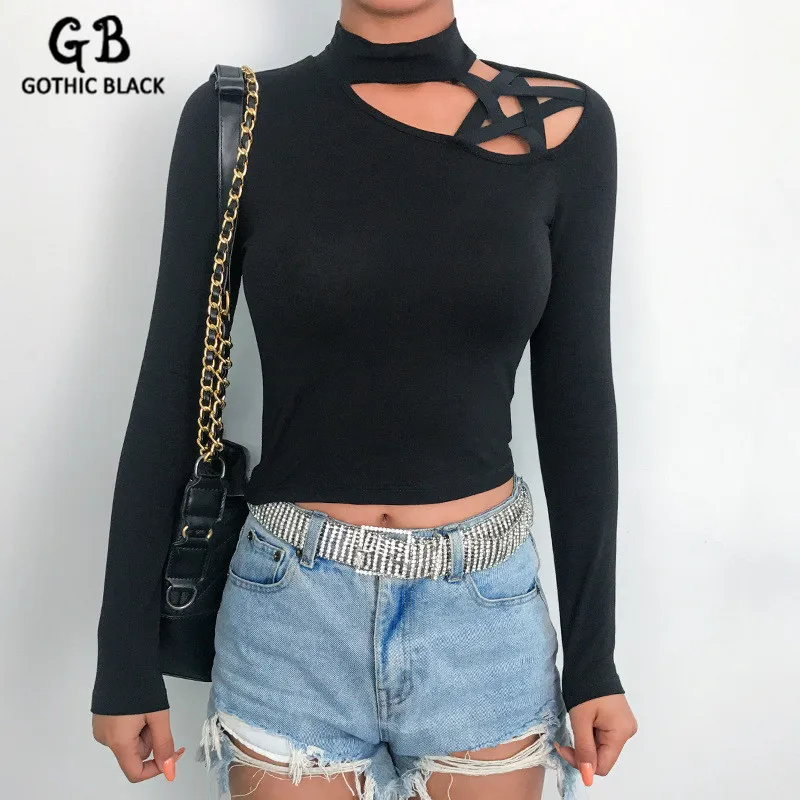 Женский короткий топ с пентаграммой готическая Черная облегающая футболка