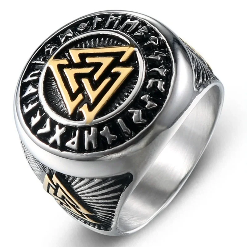 Vintage Celtic knot Rings For Men Viking nordic triangle symbol valknut Ring Punk Hip Hop Party Jewelry