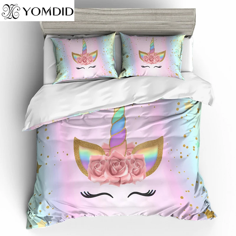 

3D Printed Bedding Sets Cartoon Unicorn Pattern Duvet Cover Set Polyester Bedding Set With Pillowcases Multi-size Bedding Set